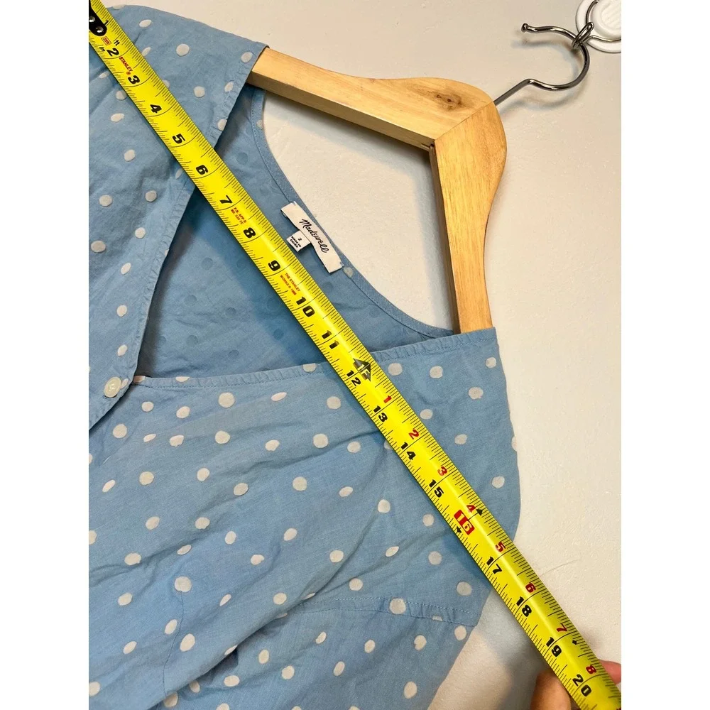 Madewell Blue Polka Dot Cotton‎ Puff Sleeve Peplum Button Front Top L1607 Size 2